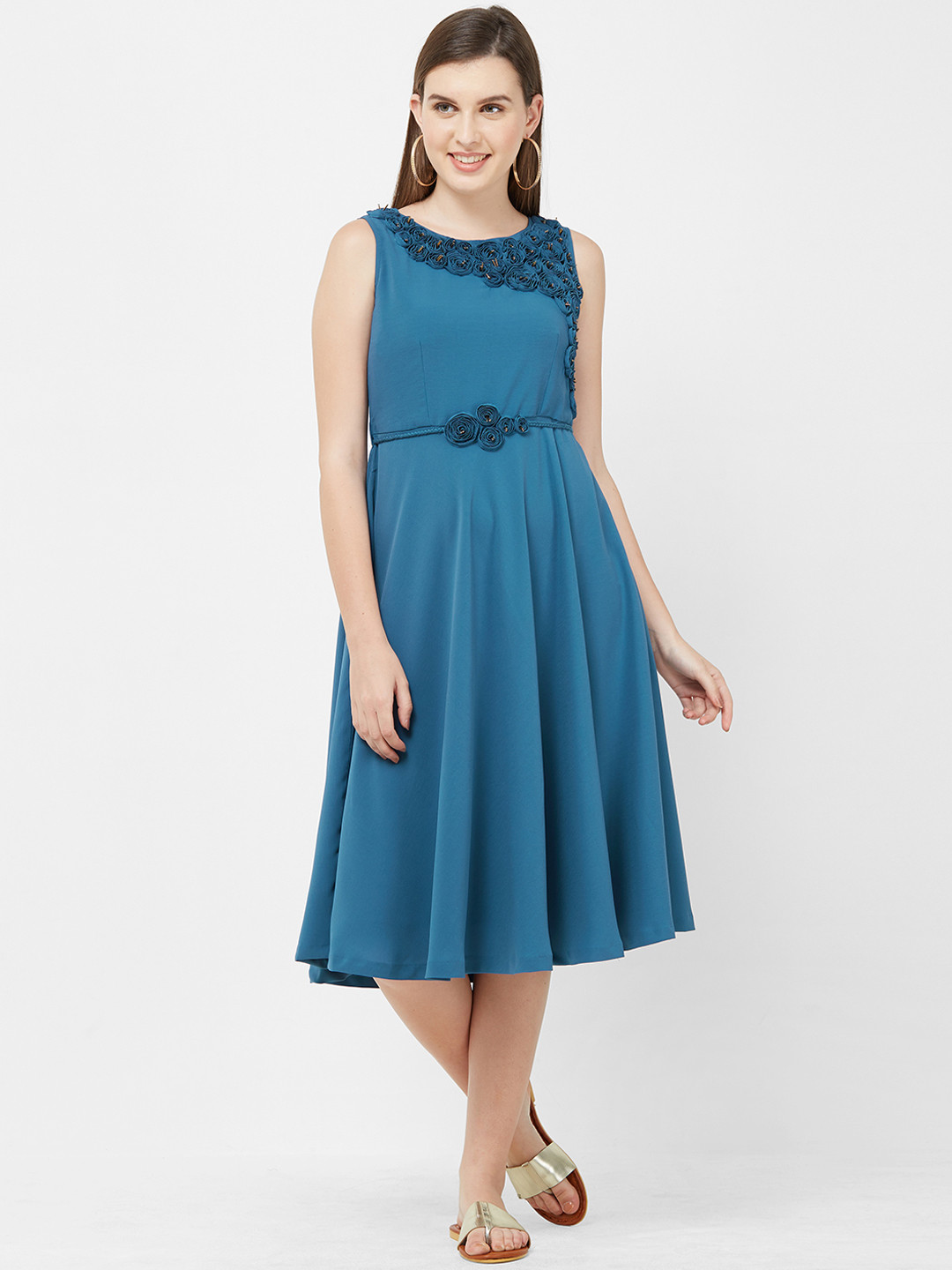Buy Soie Women Teal Embellished Fit And Flare Dress Dresses for Women