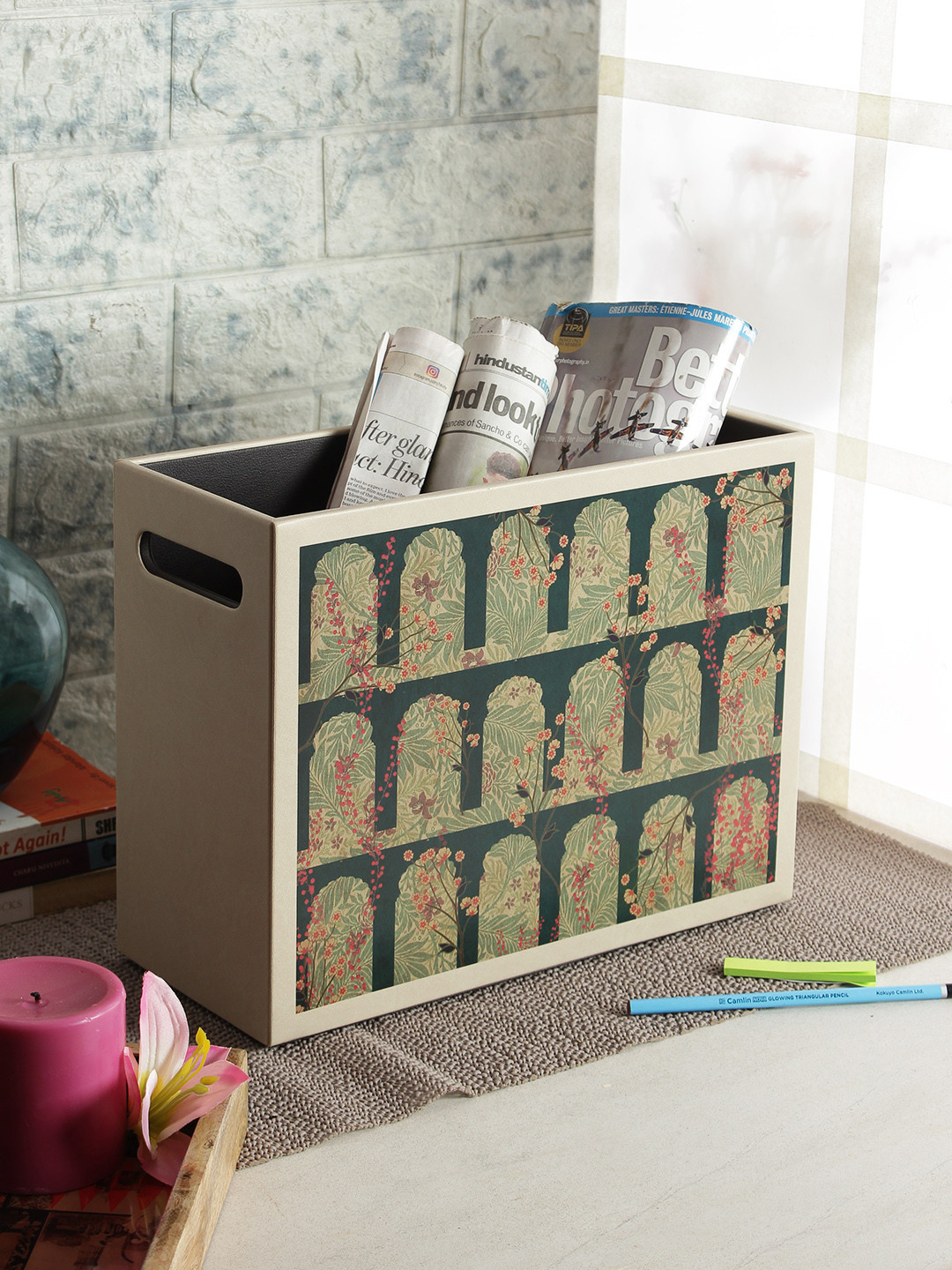 Buy India Circus By Krsnaa Mehta Cream Coloured & Green Magazine Holder