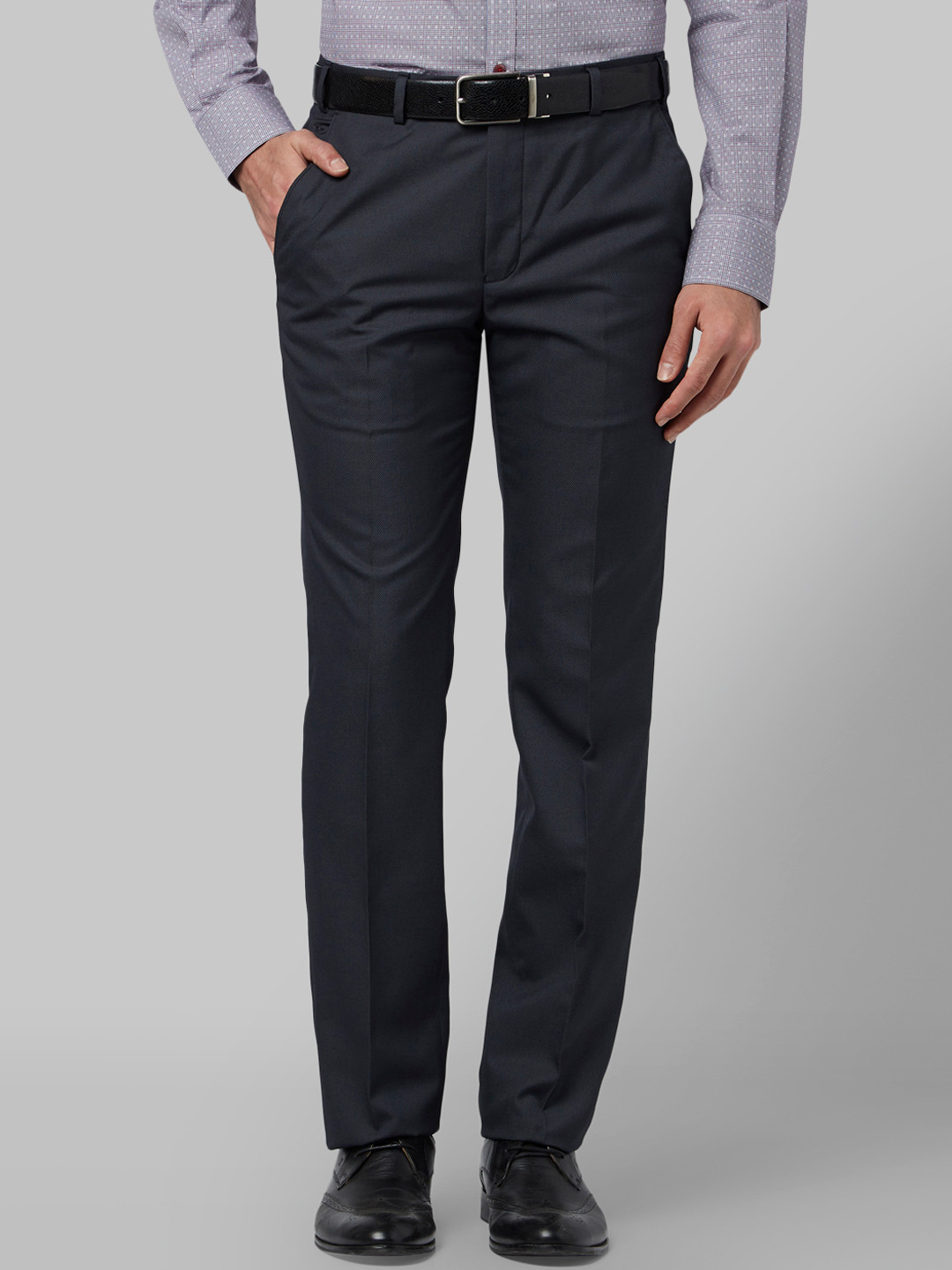 Buy Park Avenue Men Grey Slim Fit Self Design Formal Trousers ...