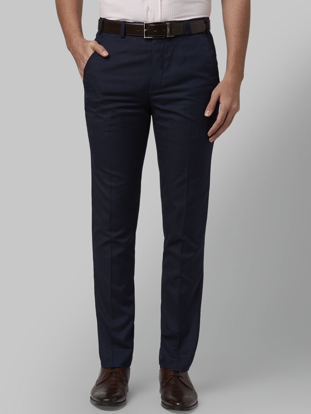 Buy Park Avenue Men Blue Regular Fit Solid Formal Trousers - Trousers ...