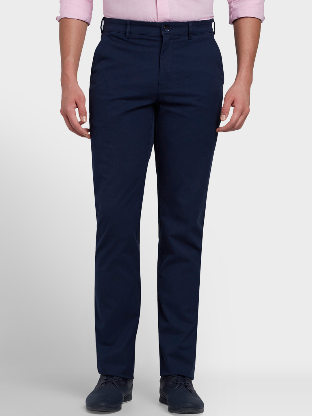 Buy ColorPlus Men Navy Blue Regular Fit Solid Regular Trousers ...