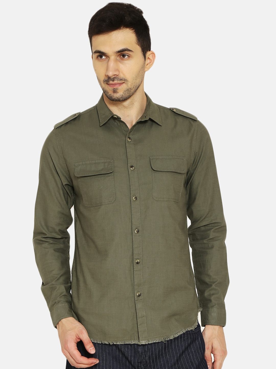 Buy IVOC Men Olive Green Slim Fit Solid Casual Shirt - Shirts for Men