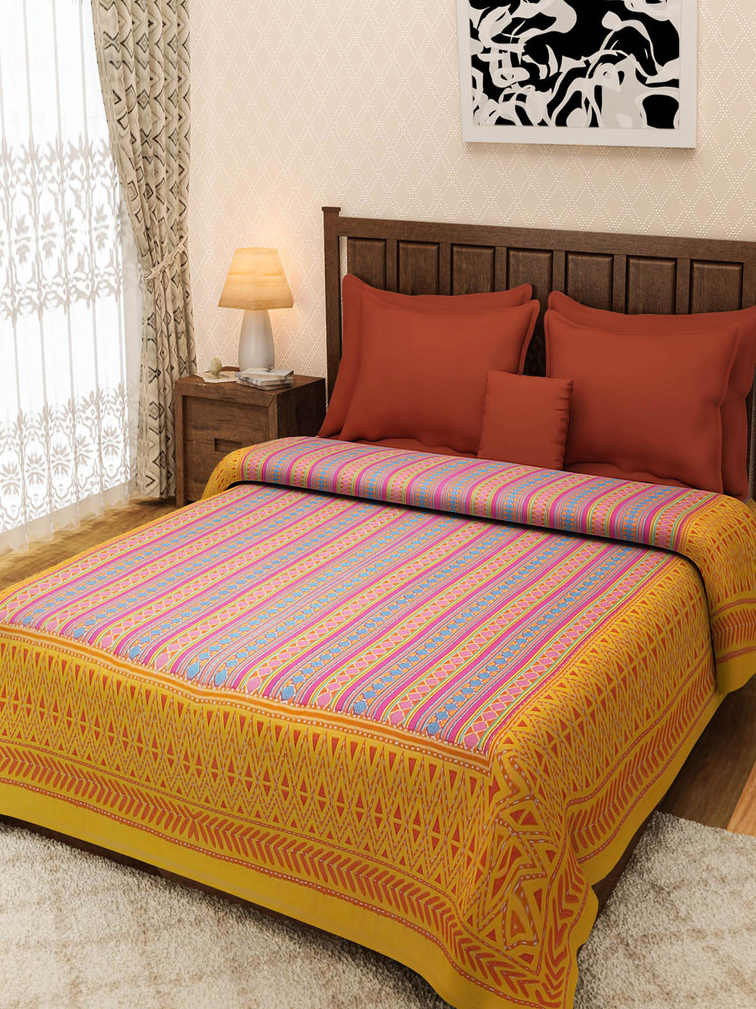 Buy VarEesha Yellow Printed Cotton Double Bed Cover Bed Covers for Unisex 9938763 Myntra