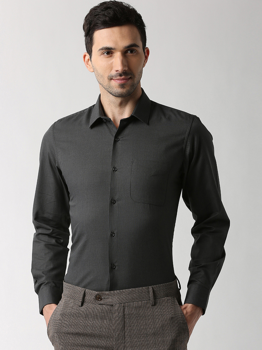Buy Peter England Men Black Slim Fit Self Design Formal ...