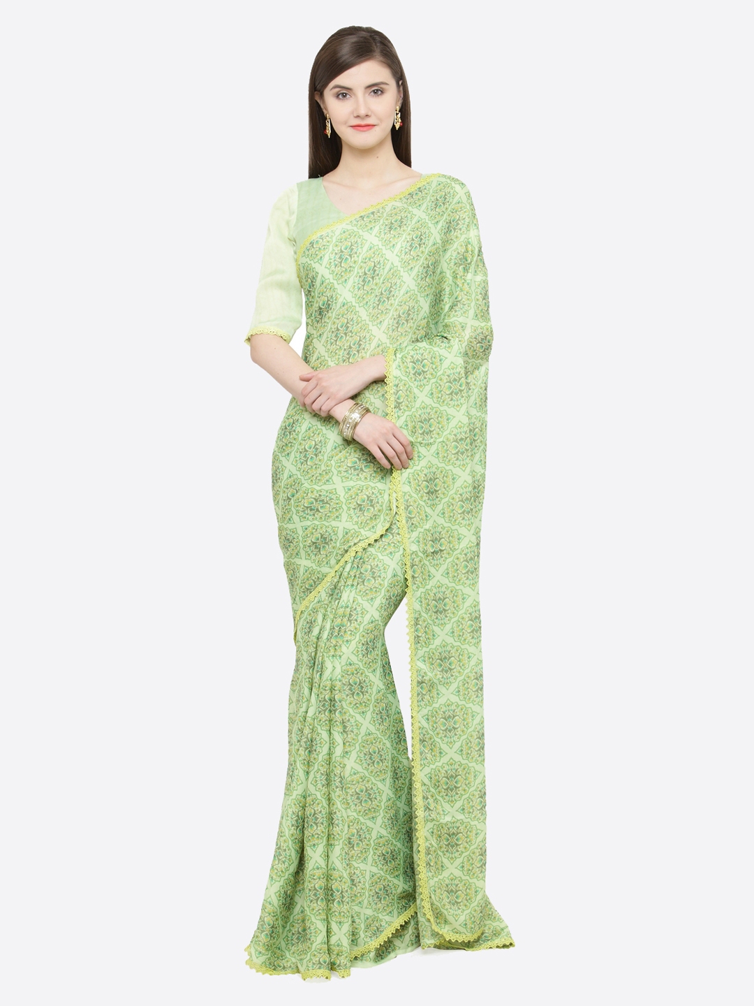 Buy Shaily Green Printed Satin Saree - Sarees for Women 9929439 | Myntra
