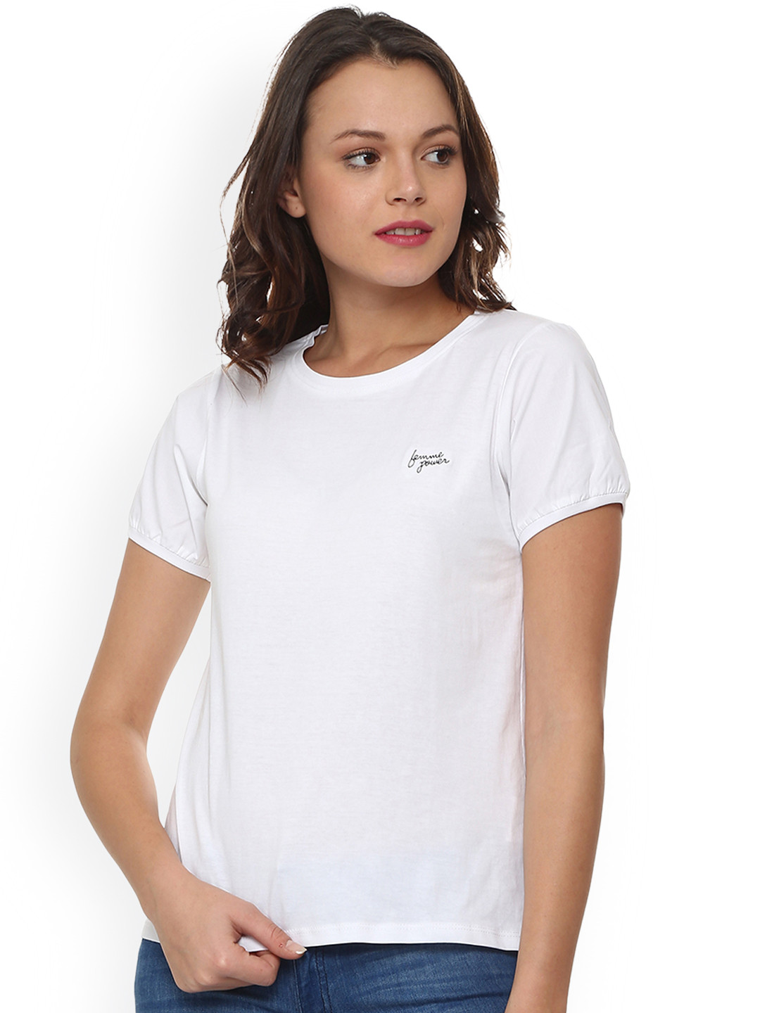 White Easy Fit Round Neck Sleevesles Cotton Women's T-Shirt by Being Human Clothing