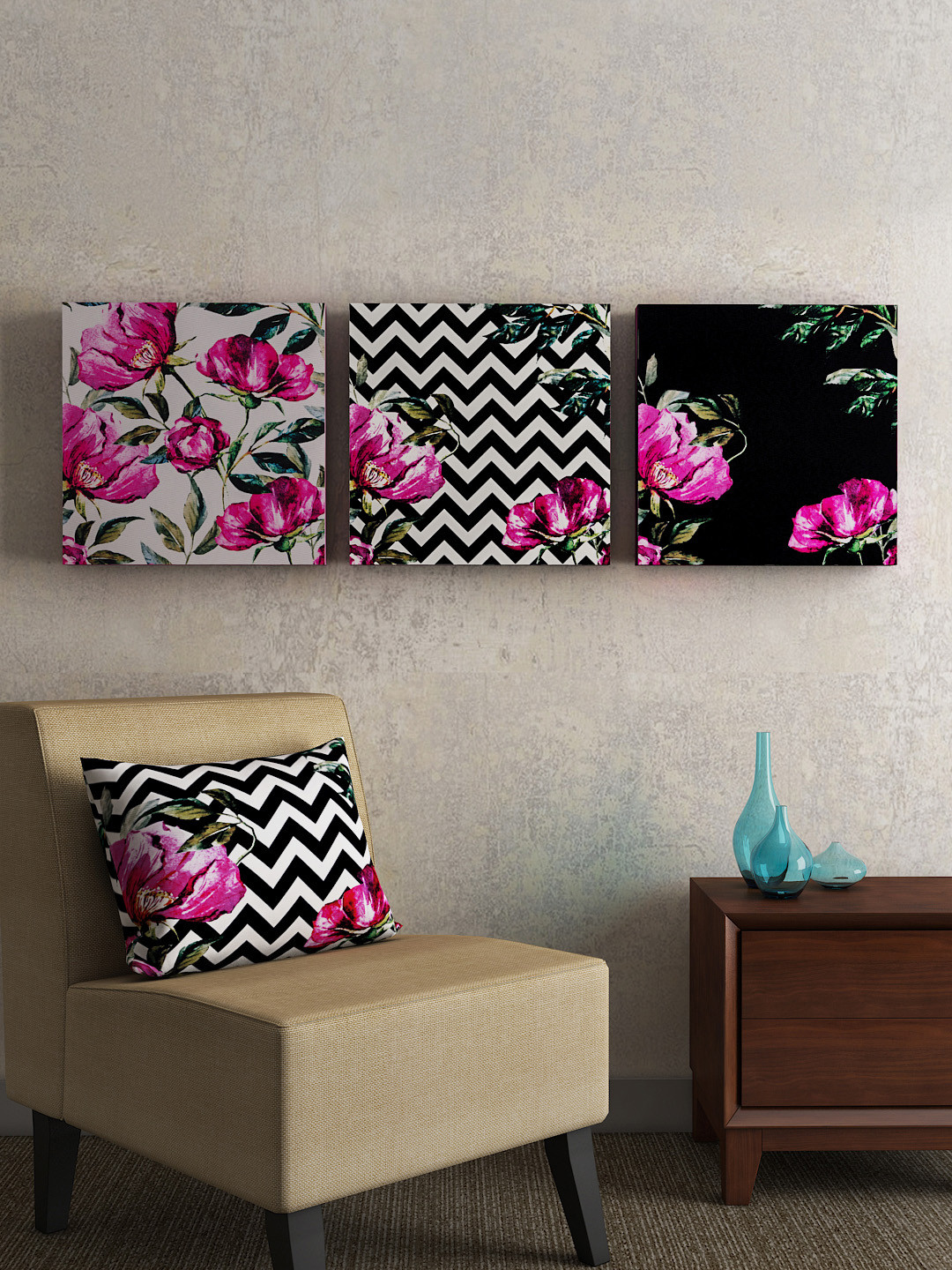 Buy SEJ By Nisha Gupta Set Of 3 Multicoloured Framed Wall Paintings