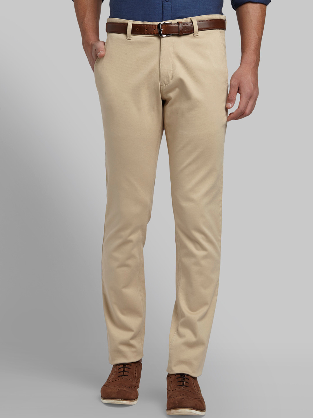 Buy Parx Men Khaki Tapered Fit Self Design Regular Trousers - Trousers ...