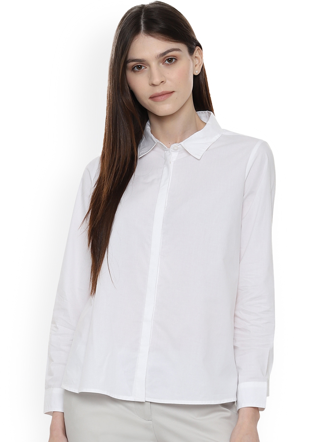 Buy Van Heusen Woman White Standard Regular Fit Solid Formal Shirt ...