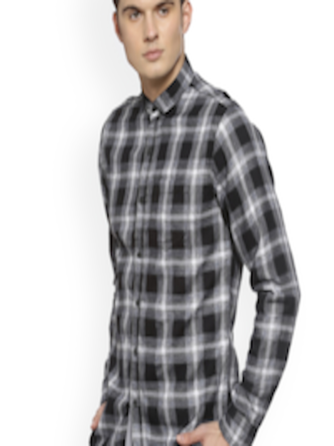 Buy Campus Sutra Men Black & Grey Regular Fit Checked Casual Shirt ...