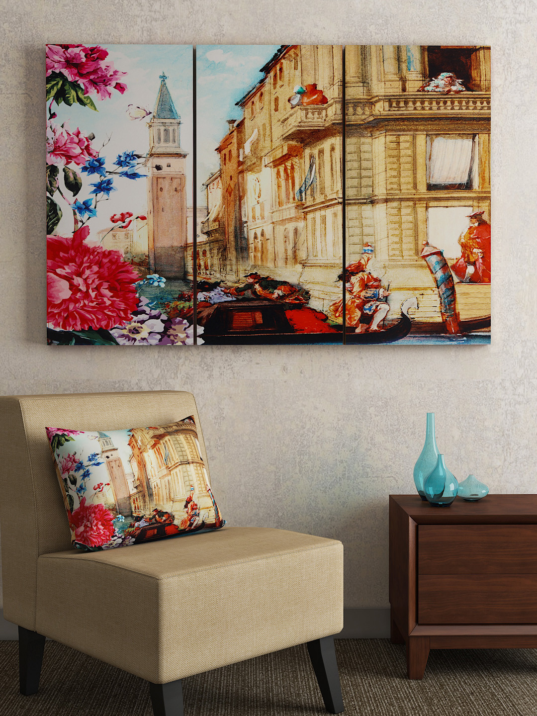 Buy SEJ By Nisha Gupta Set Of 3 Multicoloured Framed Wall Paintings