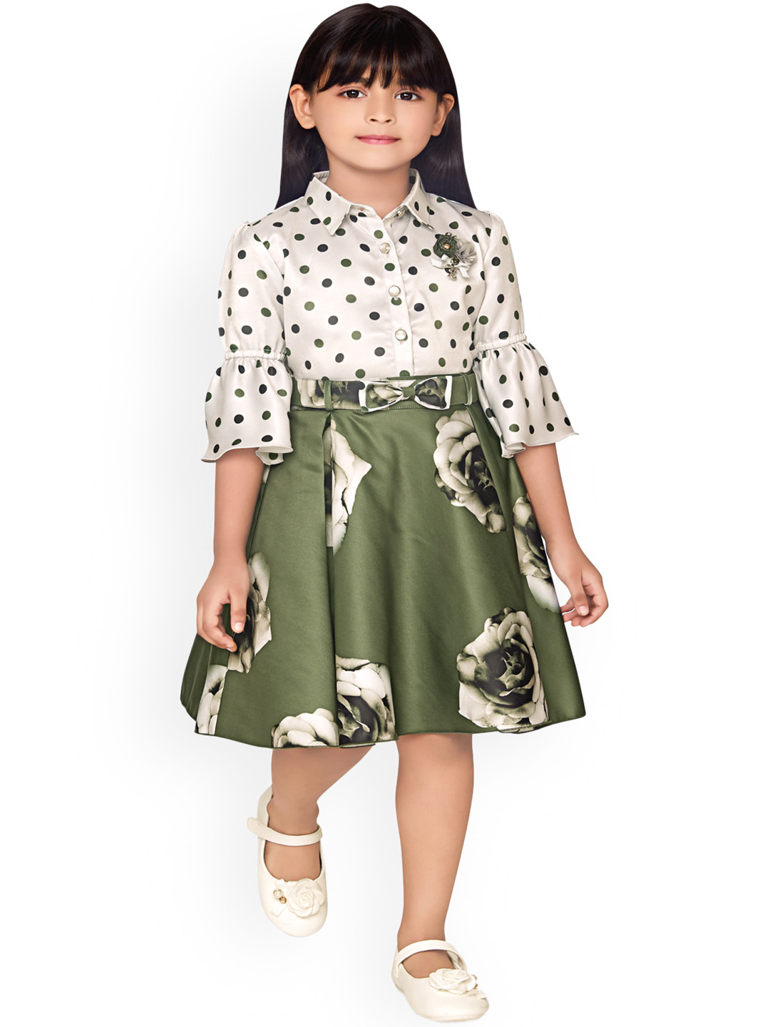 Buy Tiny Baby Girls Green Printed Fit And Flare Dress - Dresses for ...