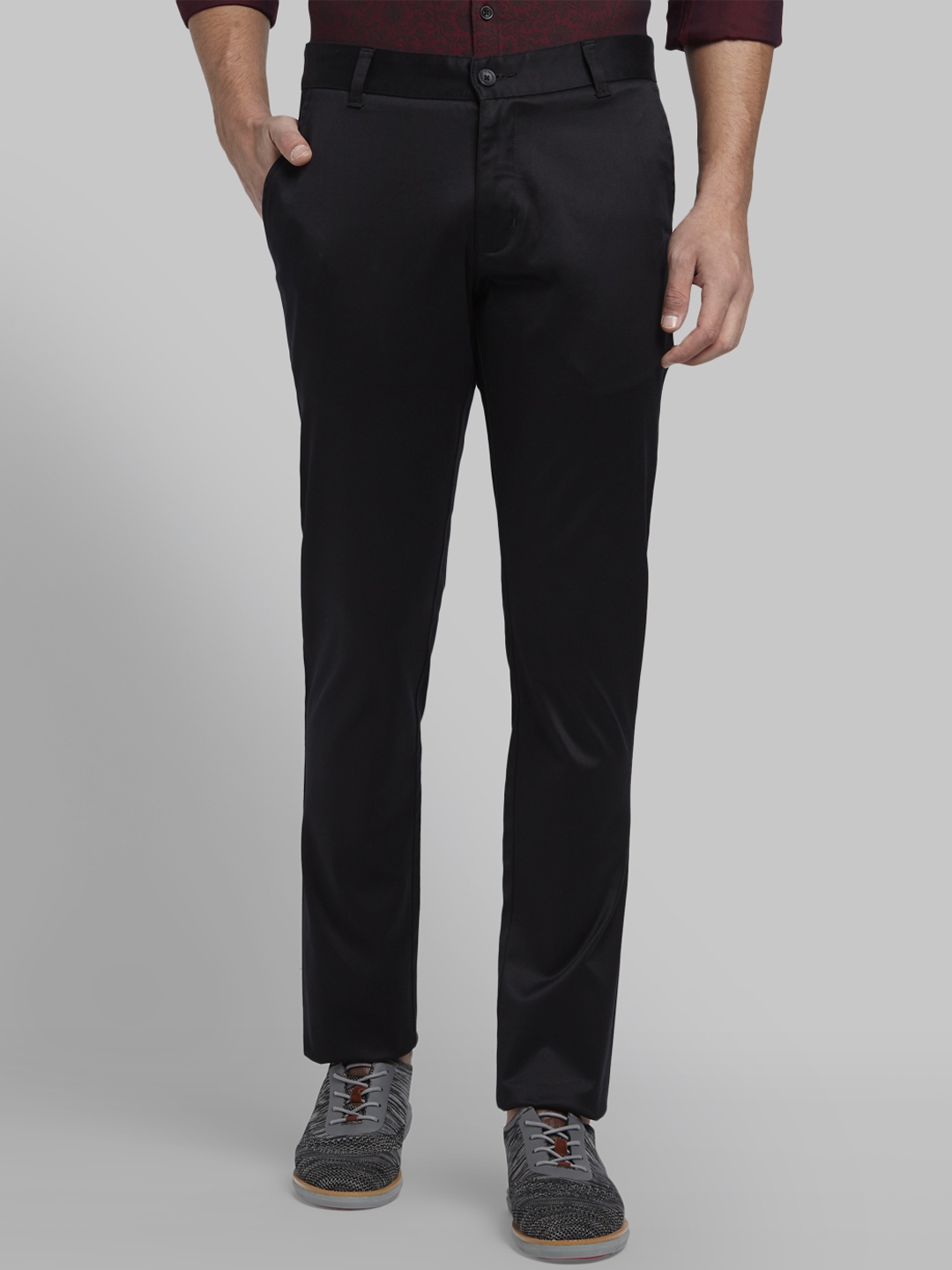 Buy Parx Men Black Tapered Fit Solid Regular Trousers - Trousers for ...