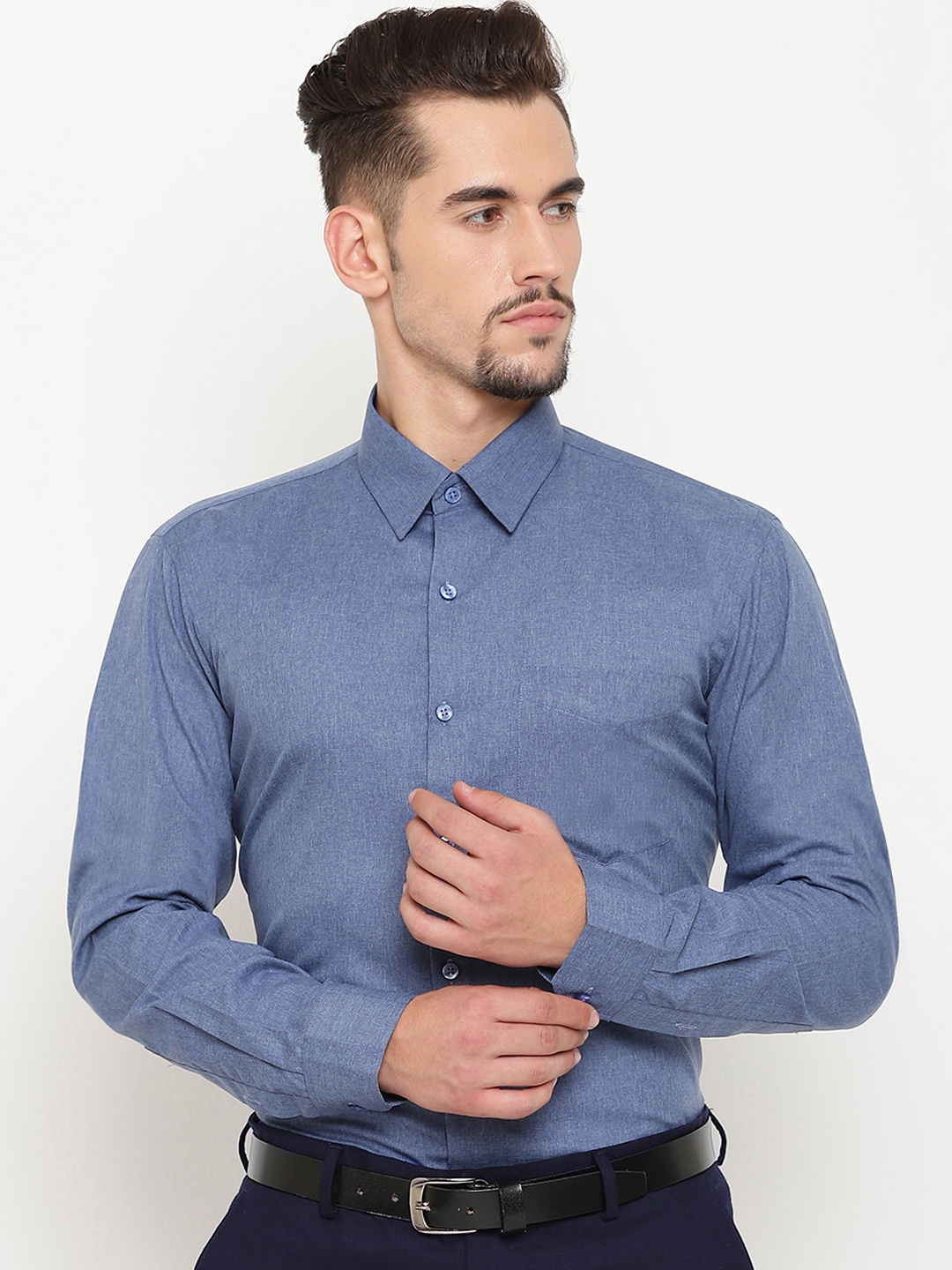 Buy English Navy Men Navy Blue Slim Fit Self Design Formal Shirt ...
