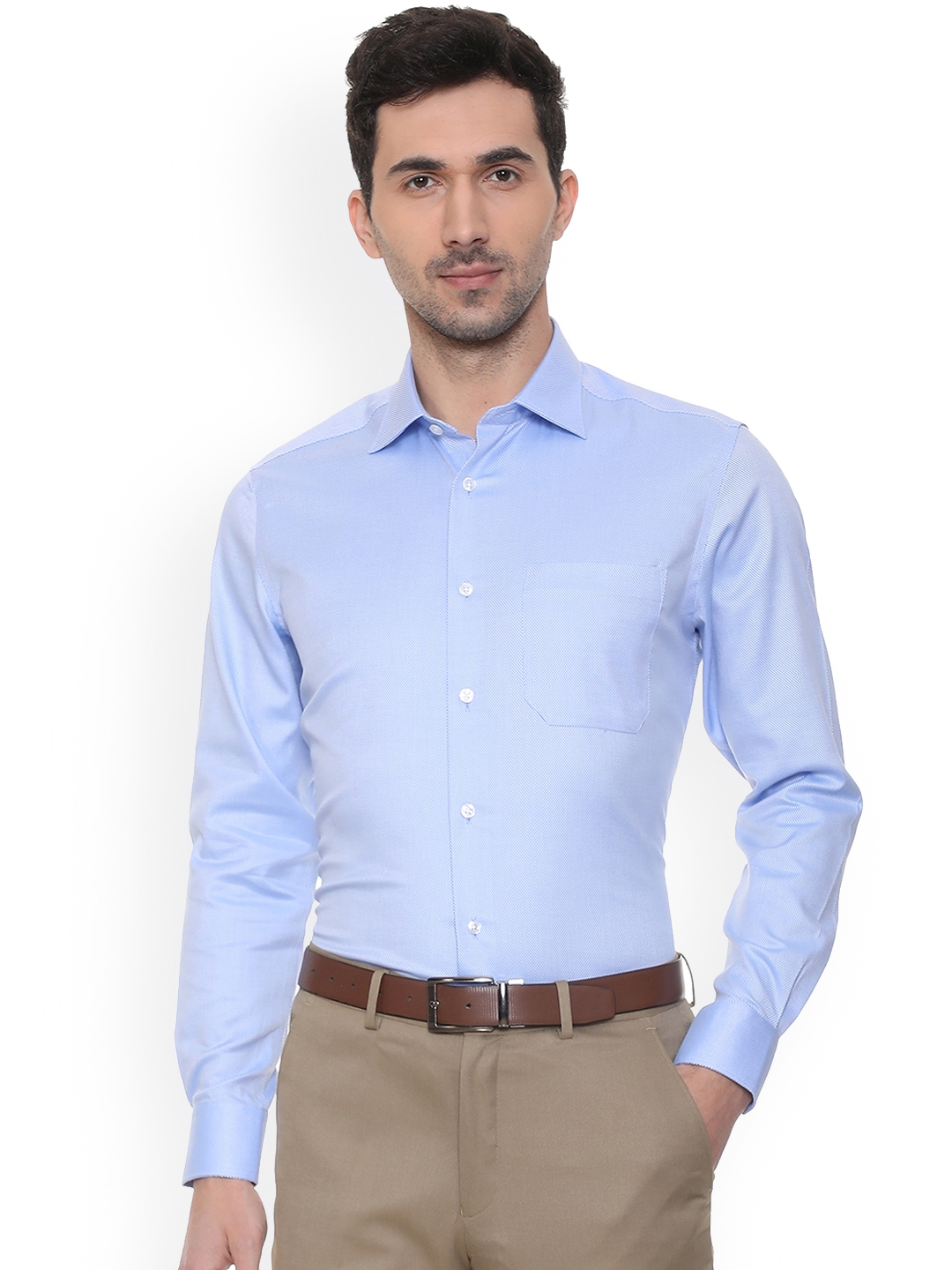 Buy Louis Philippe Permapress Men Blue Regular Fit Solid Formal Shirt ...