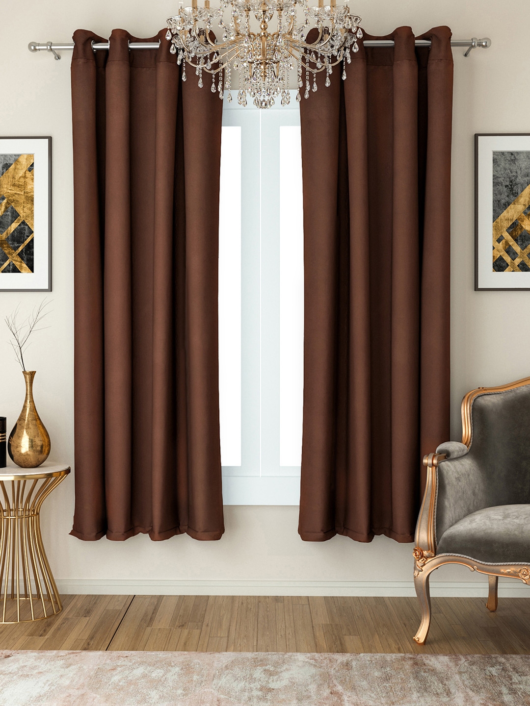 Buy Swayam Brown Set Of 2 Brown Solid Window Curtains