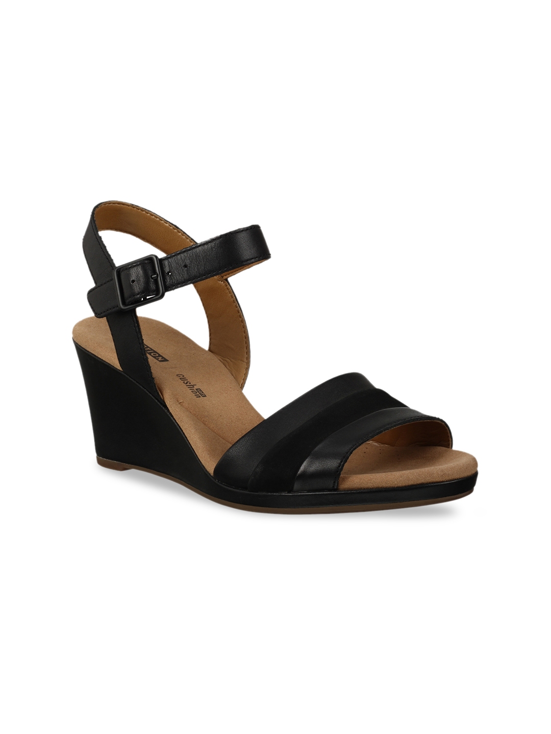 clarks black leather heels