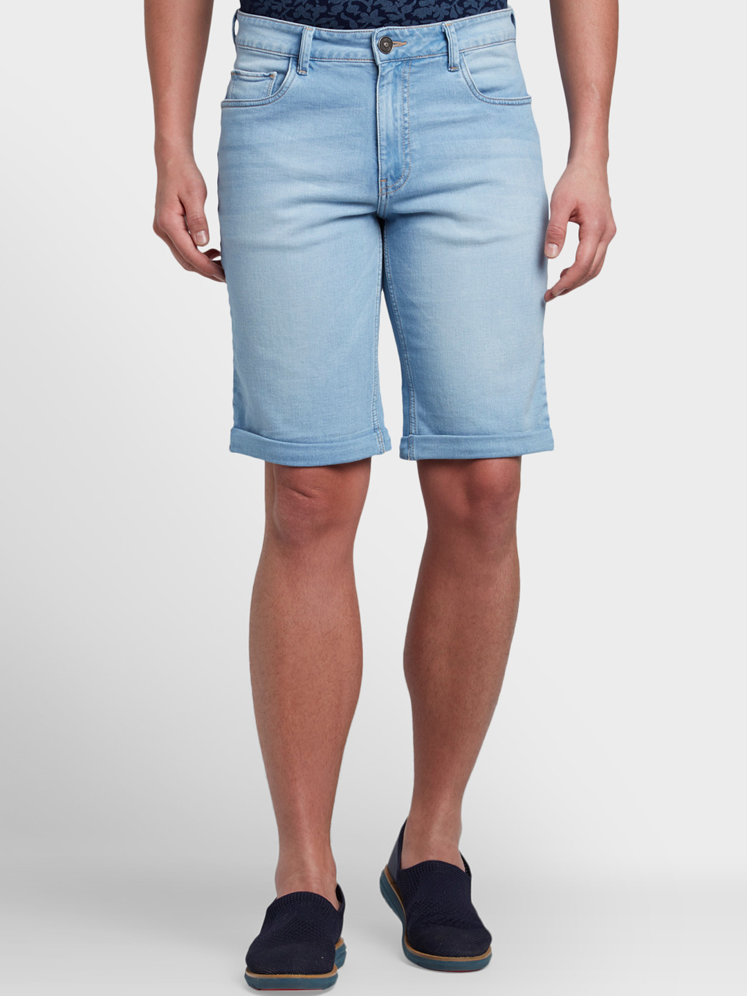 Buy ColorPlus Men Blue Washed Regular Fit Denim Shorts Shorts for Men
