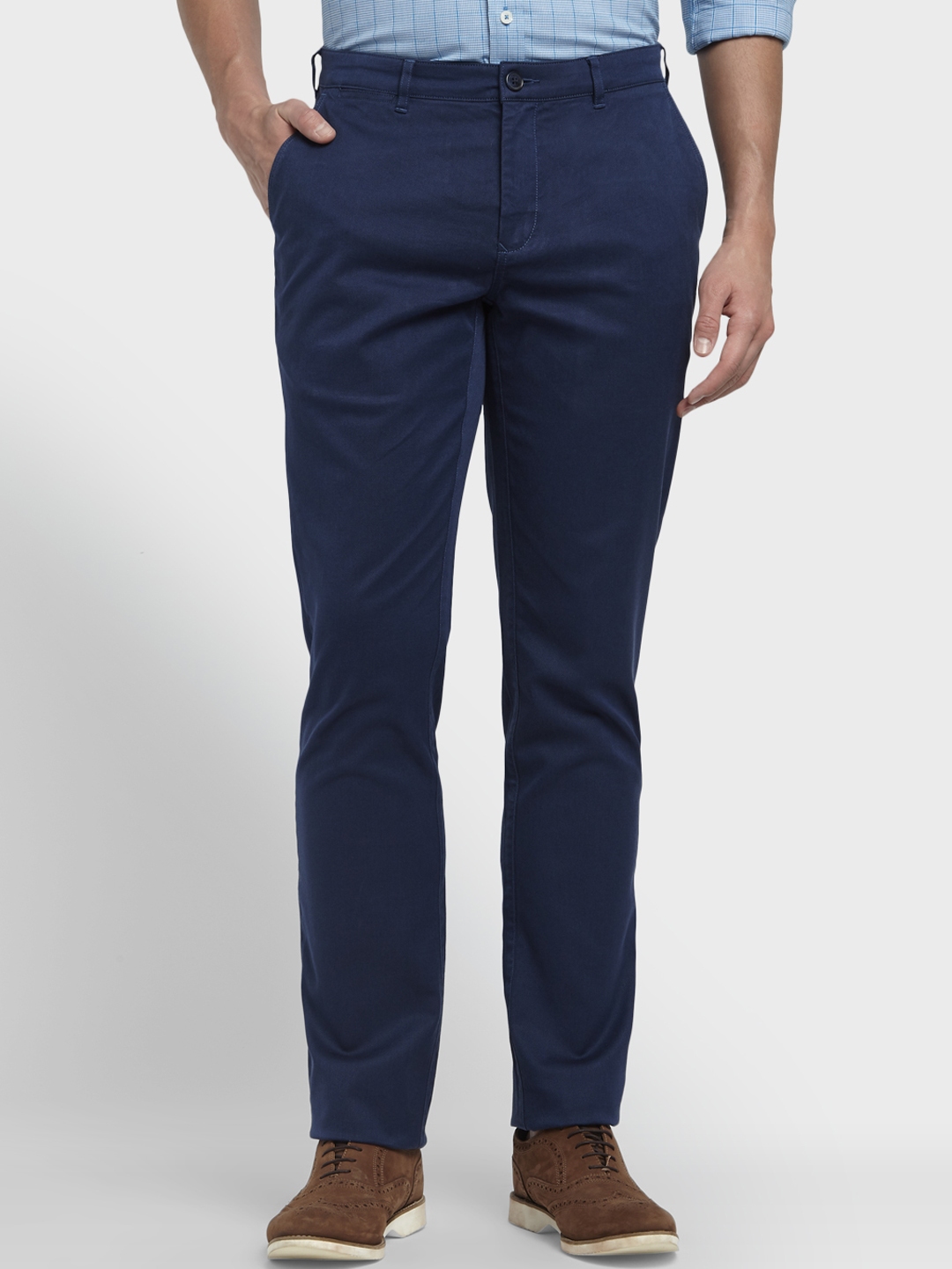 Buy ColorPlus Men Navy Blue Slim Fit Solid Regular Trousers - Trousers ...
