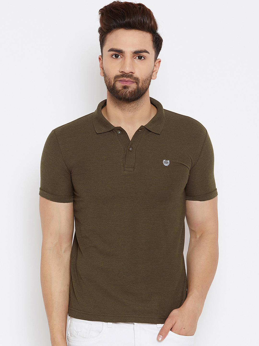 Men's Brown Solid Polo Collar Slim Fit T-Shirt