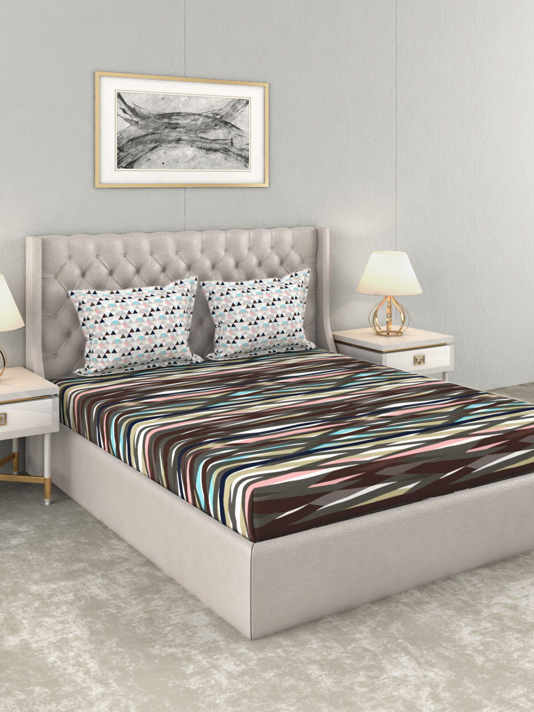 Buy Trident Multicoloured Abstract 144 TC Cotton 1 Queen Bedsheet With