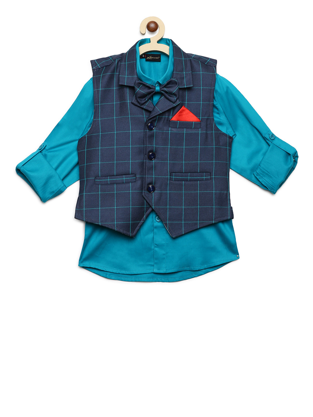 Buy Aj DEZInES Boys Teal Blue Regular Fit Solid Party Shirt With