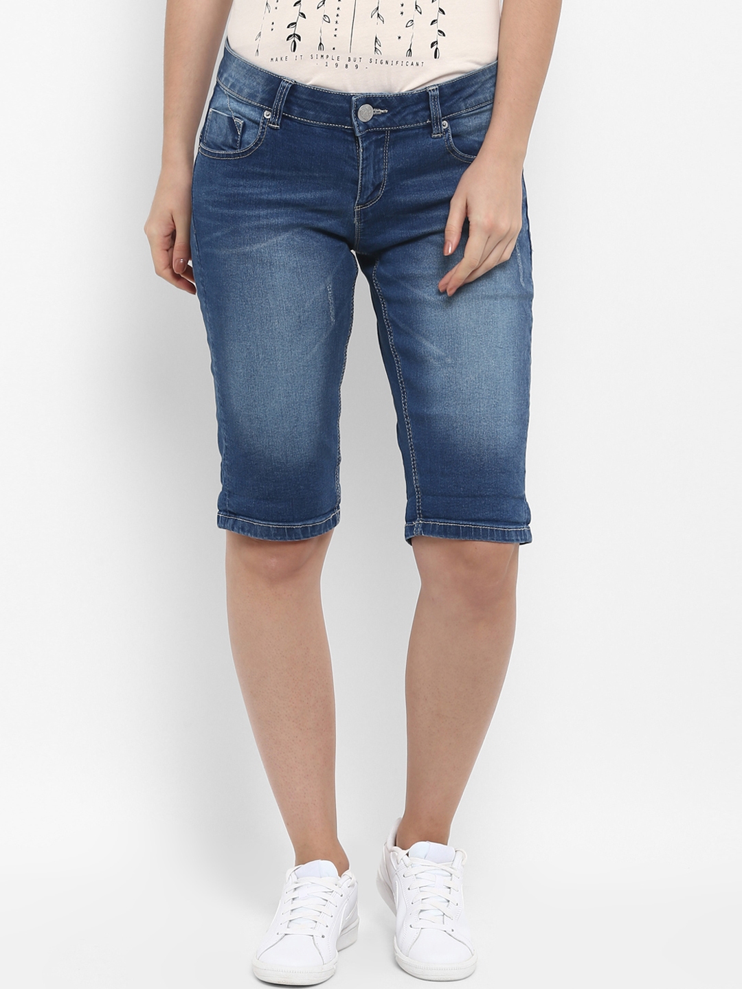 Buy KVL Women Blue Washed Regular Fit Denim Shorts - Shorts for Women ...
