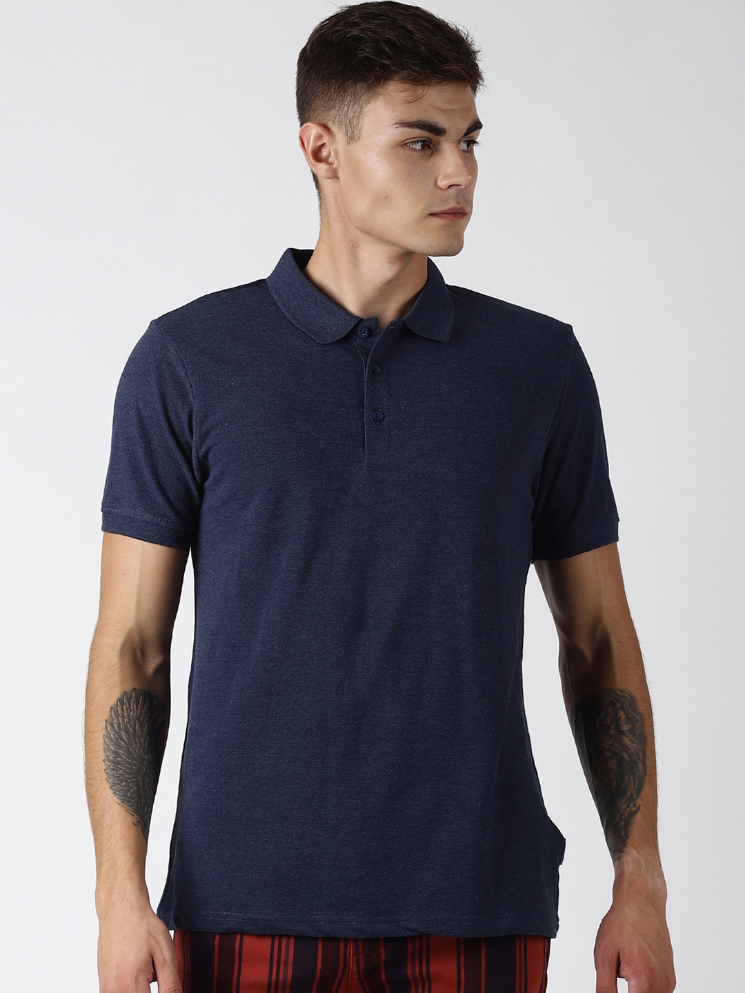 Buy Blue Saint Men Navy Blue Solid Polo Collar T Shirt - Tshirts for ...