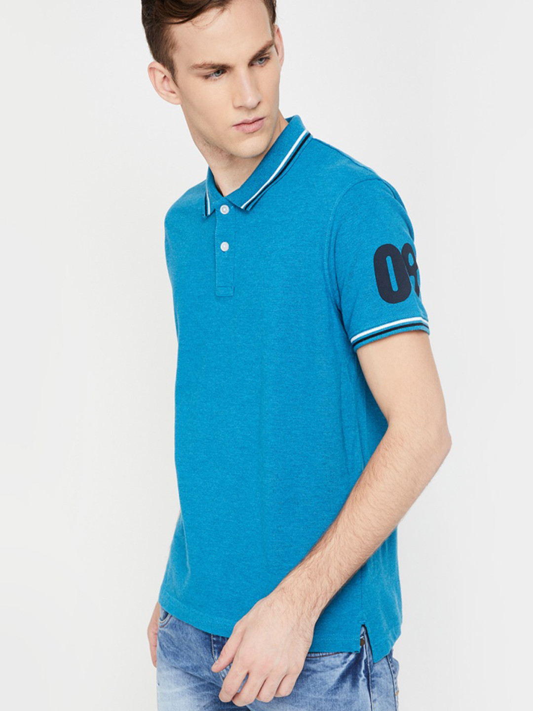 Buy Fame Forever By Lifestyle Men Navy Blue Solid Polo Collar T Shirt