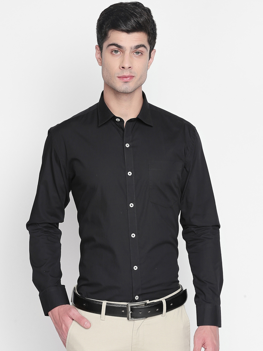Buy ZIDO Men Black Slim Fit Solid Formal Shirt - Shirts for Men ...