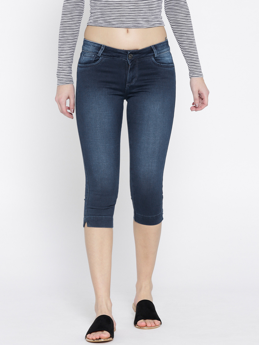 Buy Xpose Women Blue Solid Slim Fit Capris Capris for Women 10297615