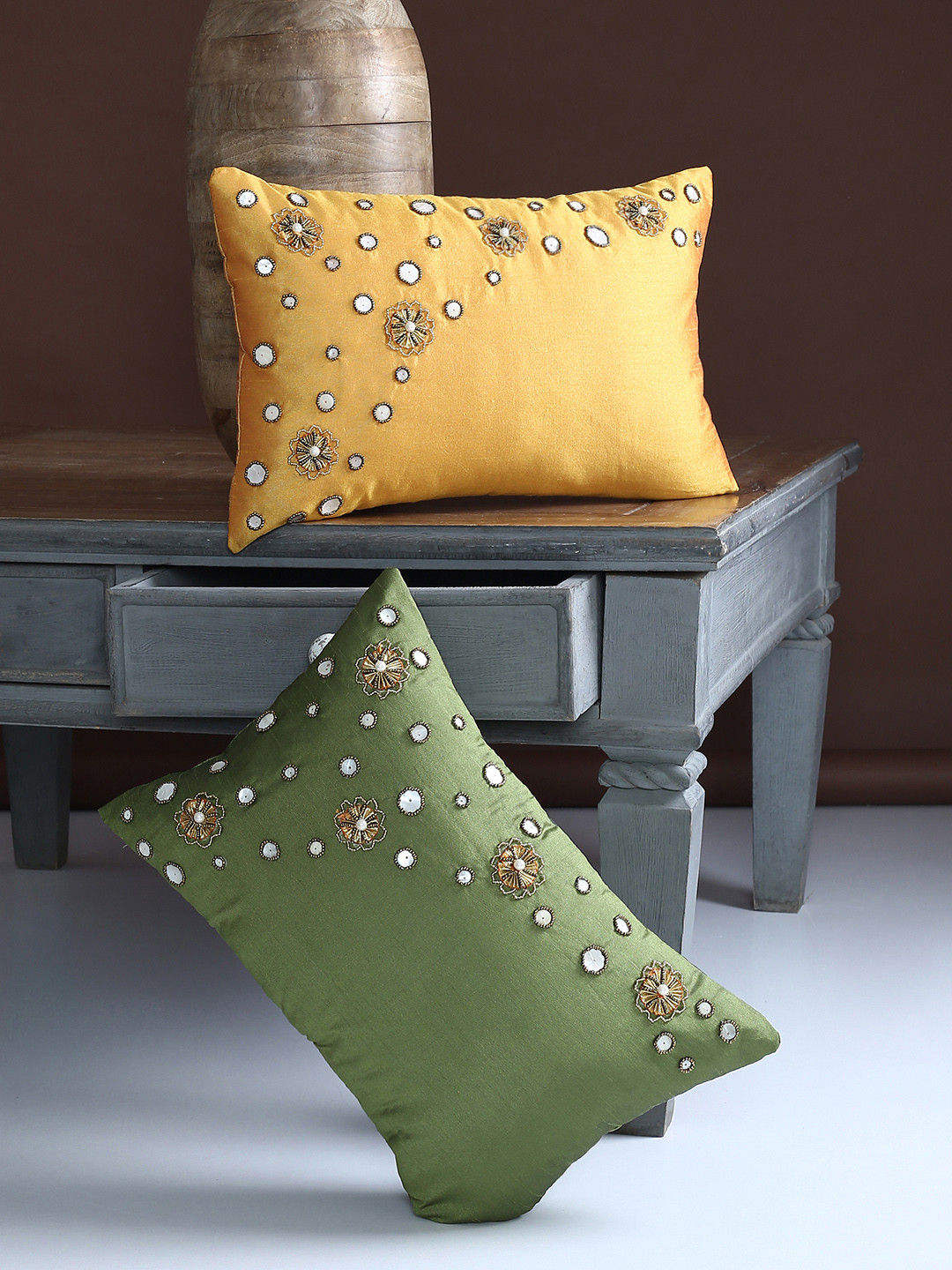 Buy Alina Decor Multicoloured Set Of 2 Embellished Rectangle Cushion