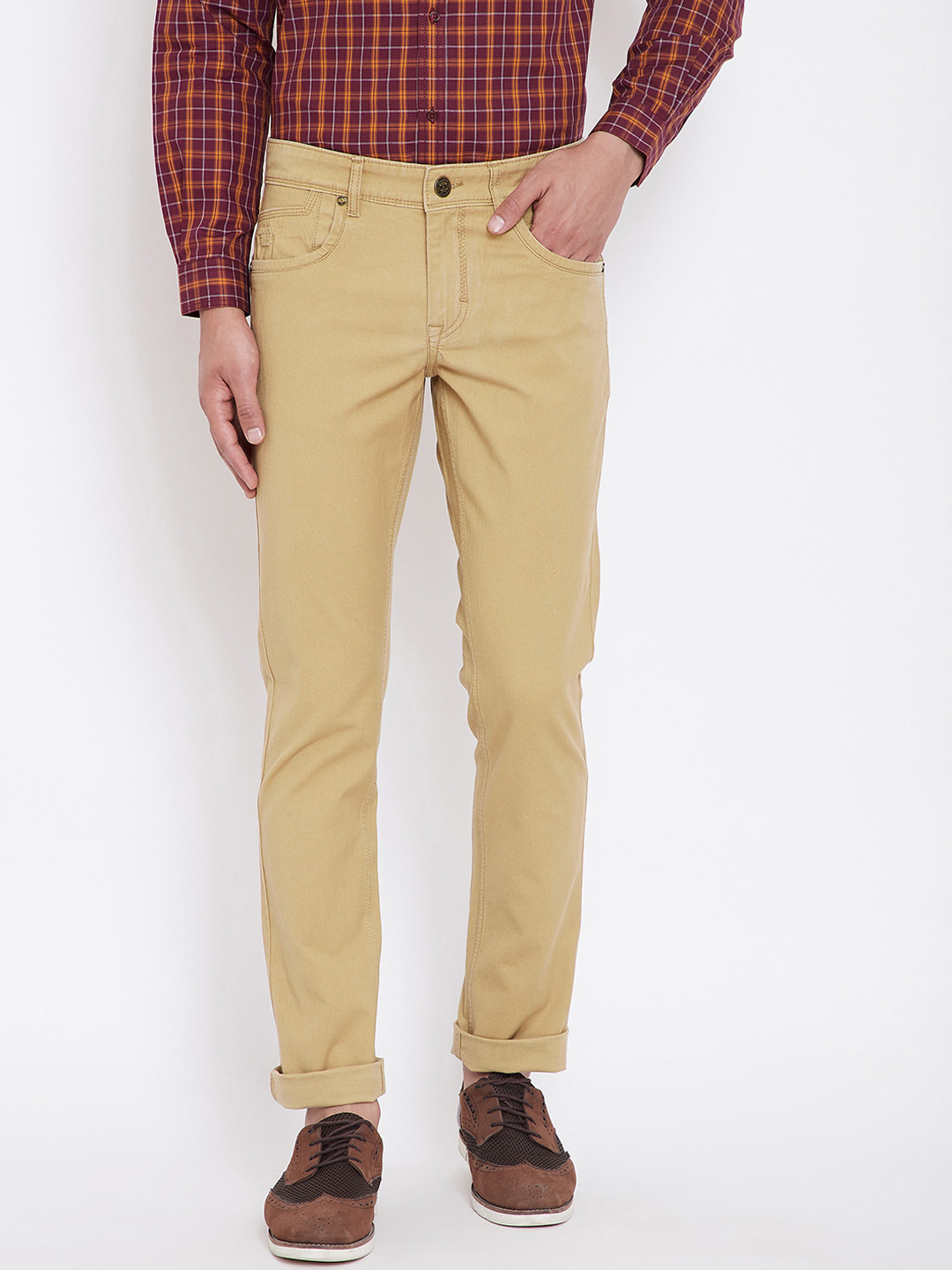 Buy Canary London Men Khaki Slim Fit Low Rise Clean Look Stretchable