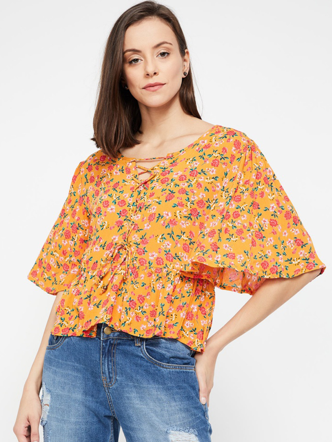 Buy Ginger By Lifestyle Women Orange Printed Top Tops for Women