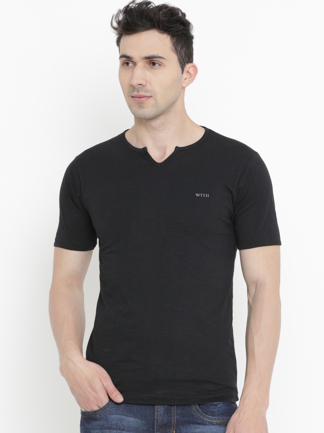men's black v neck t shirts
