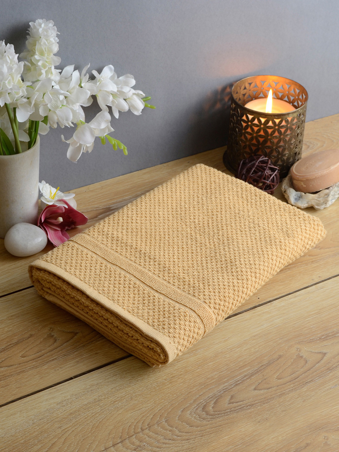 Buy Softweave Women Mustard Yellow Self Design 350 GSM Bath Towel