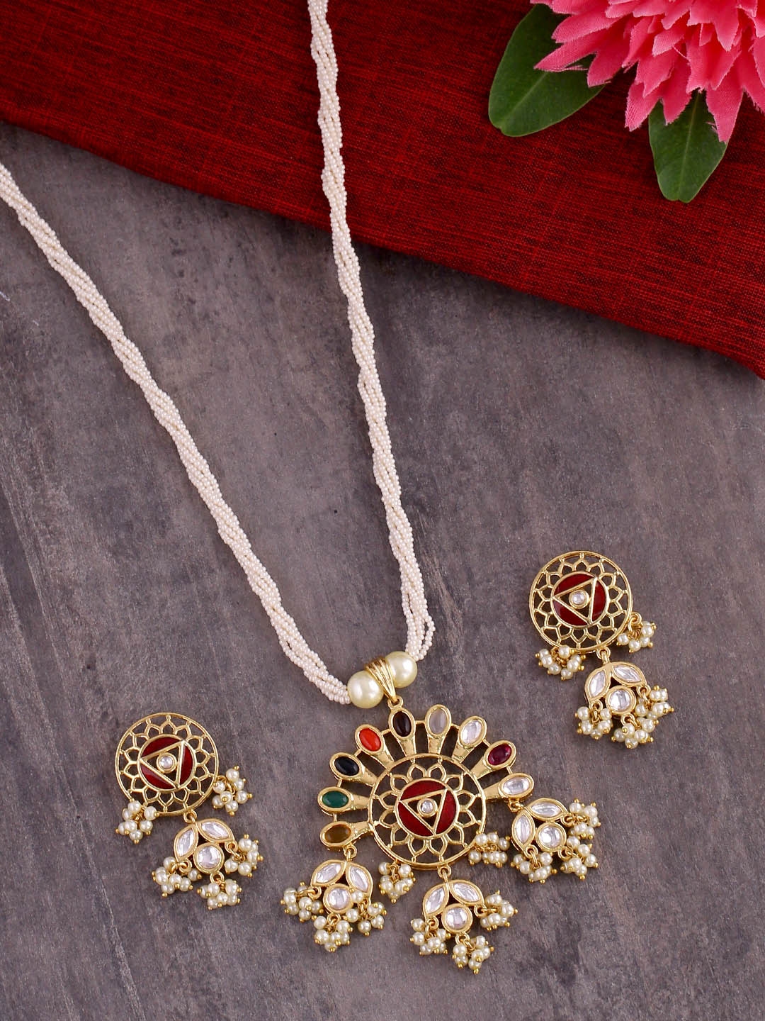 Buy Studio Voylla Women Gold Toned & White Jewellery Set - Jewellery Set for Women 10328379 | Myntra