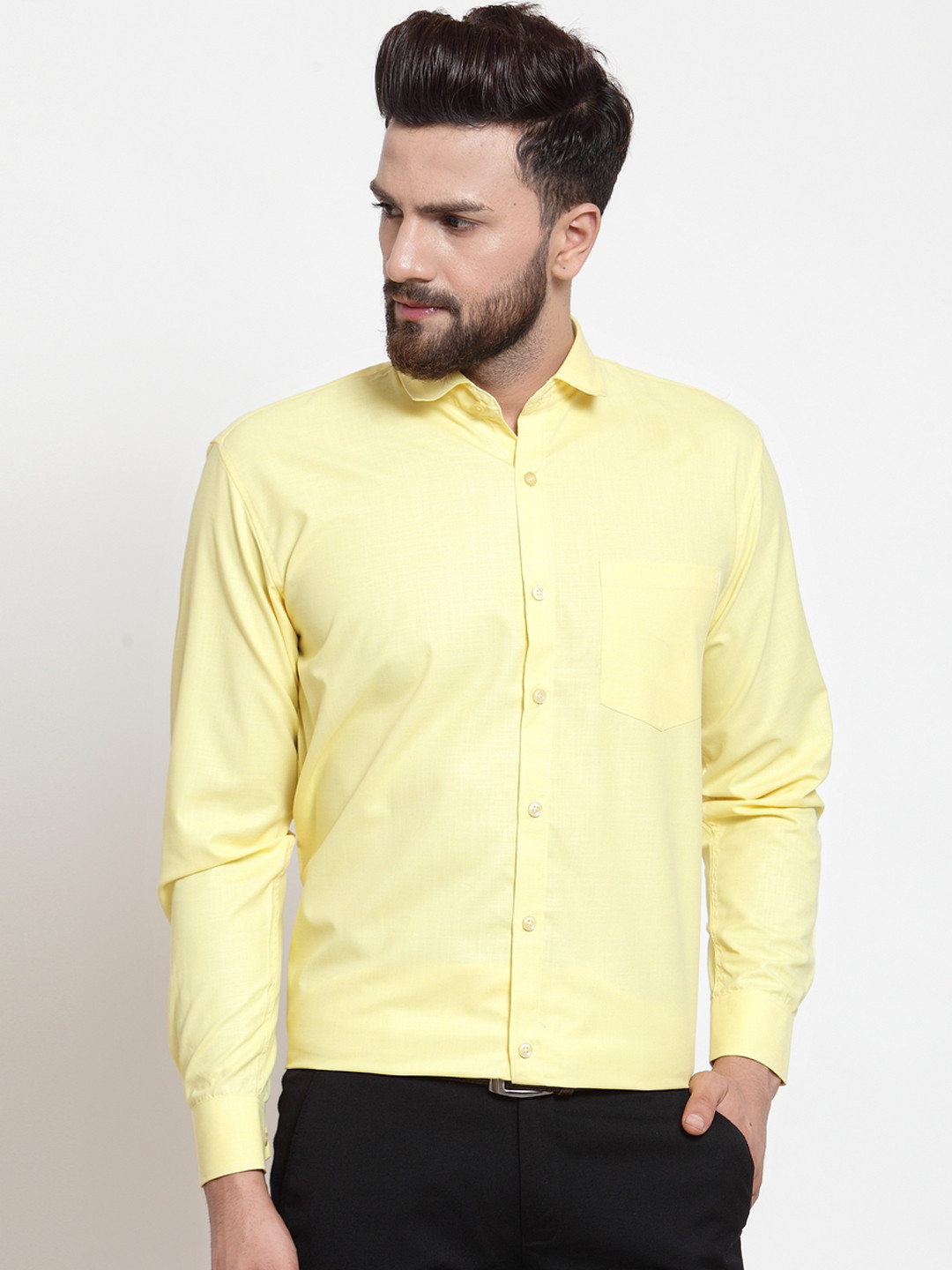 Buy CAMIER Men Yellow Classic Regular Fit Solid Formal Shirt Shirts