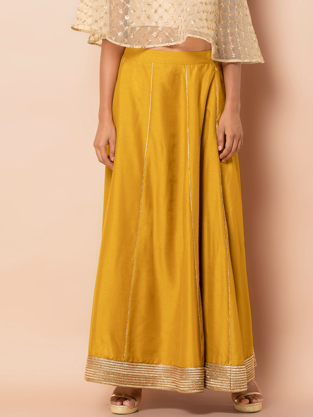yellow fit and flare skirt