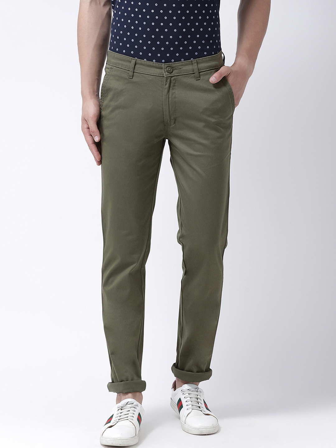 Buy COBB Men Olive Green Slim Fit Solid Regular Trousers - Trousers for ...
