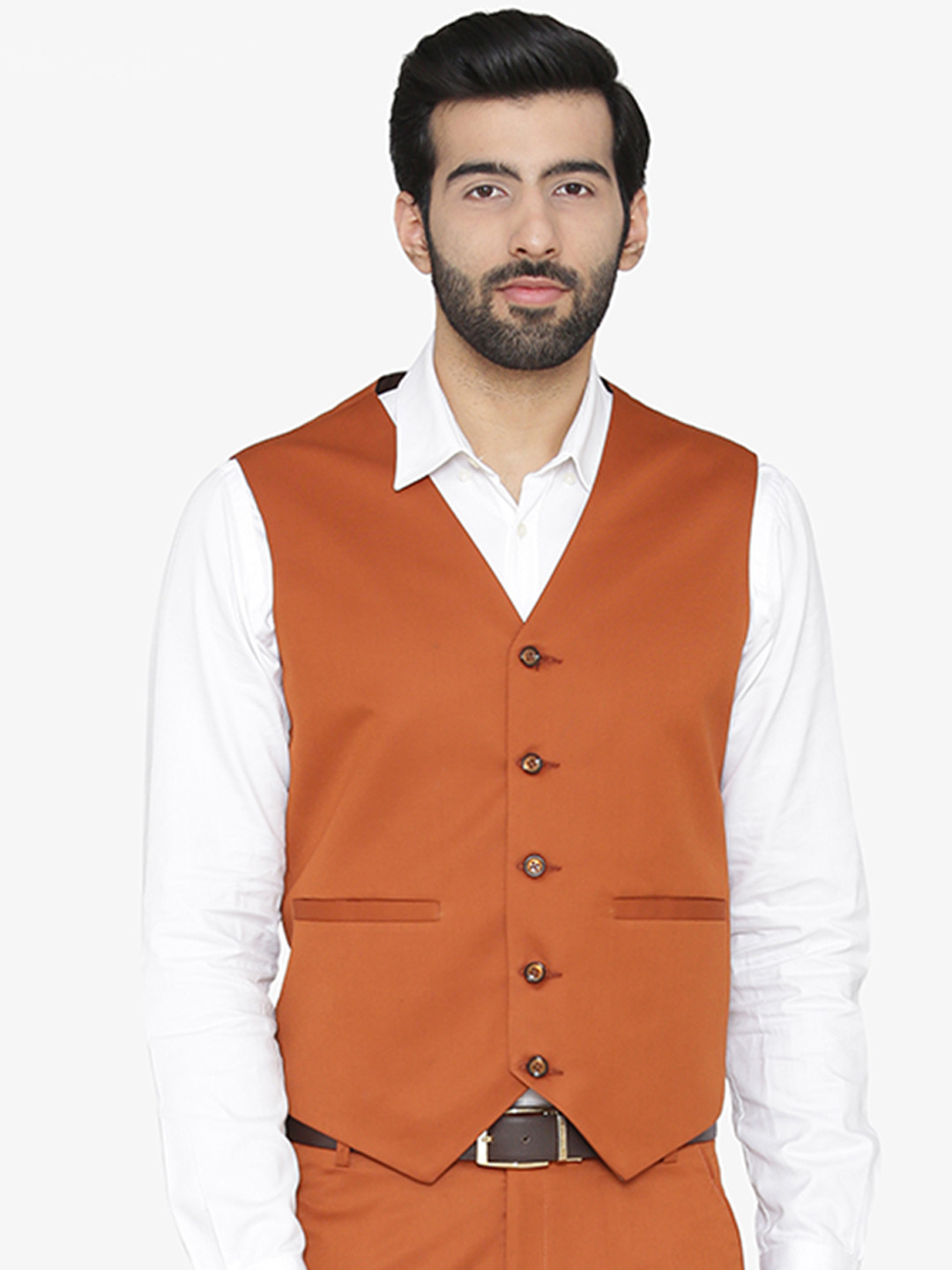 Buy Wintage Men Orange Solid Woven Waistcoat Waistcoat for Men