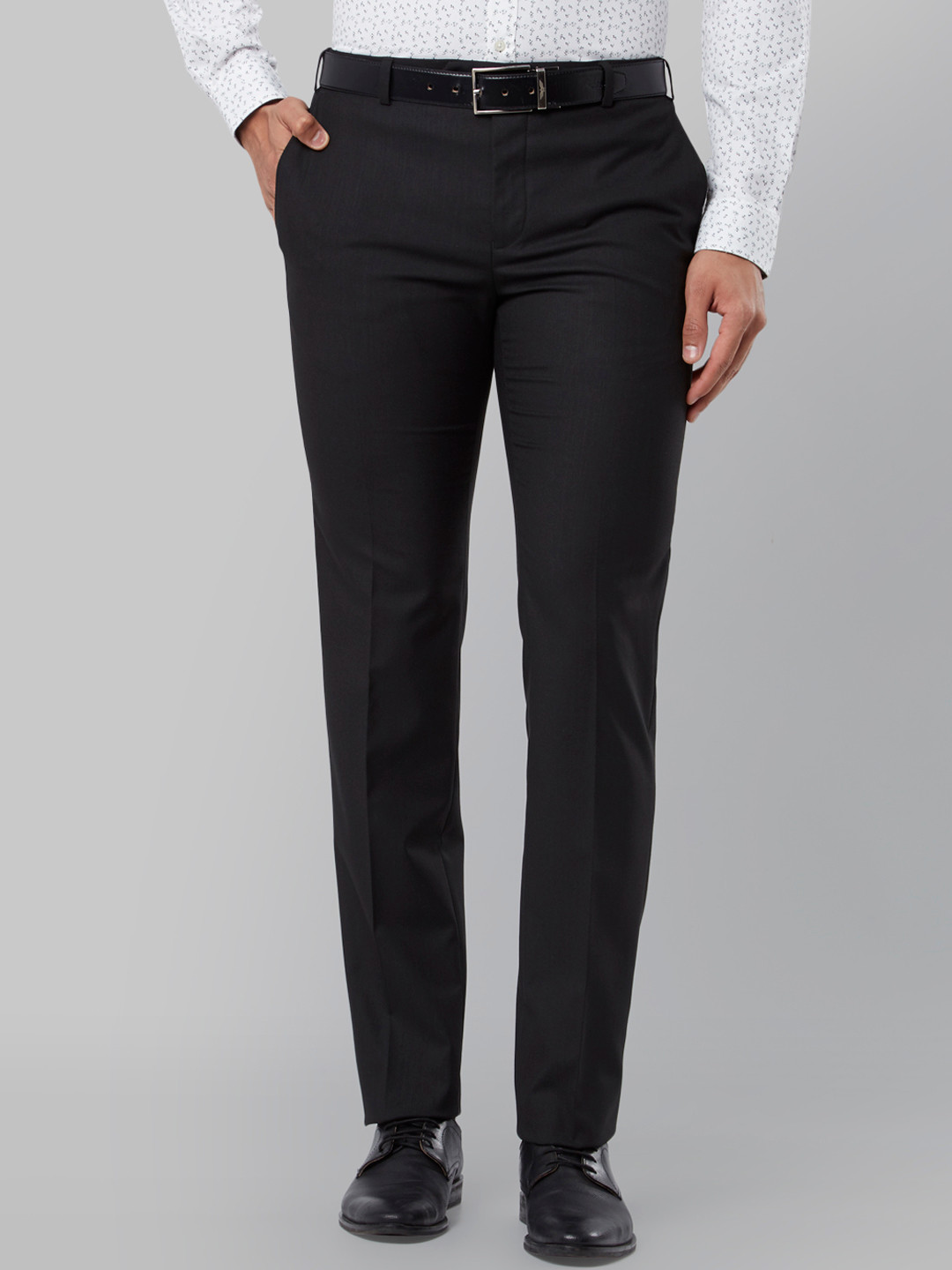 Buy Raymond Men Grey Slim Fit Solid Formal Trousers - Trousers for Men ...