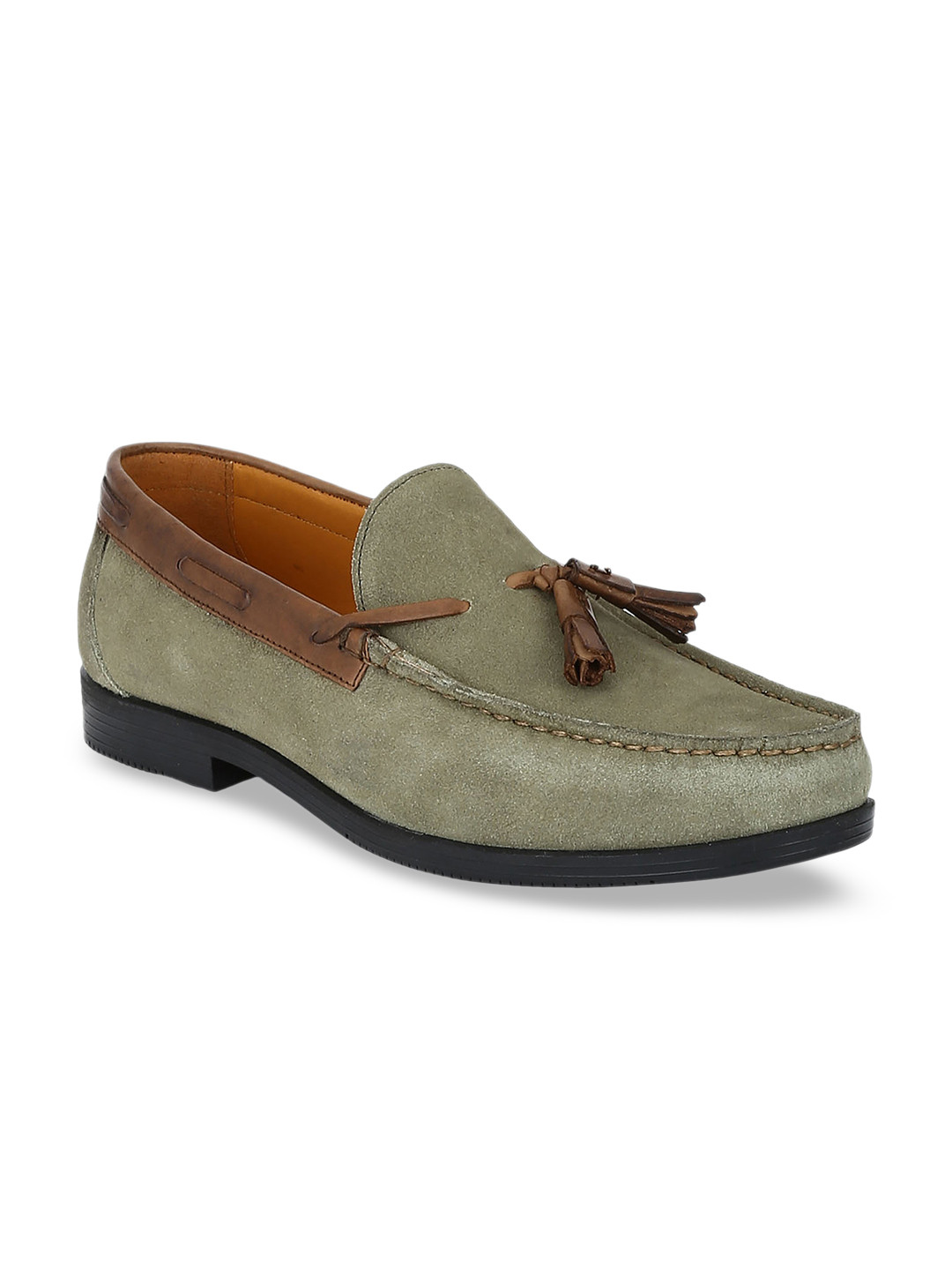 Buy DEL MONDO Men Olive Green Leather Boat Shoes Casual Shoes for Men