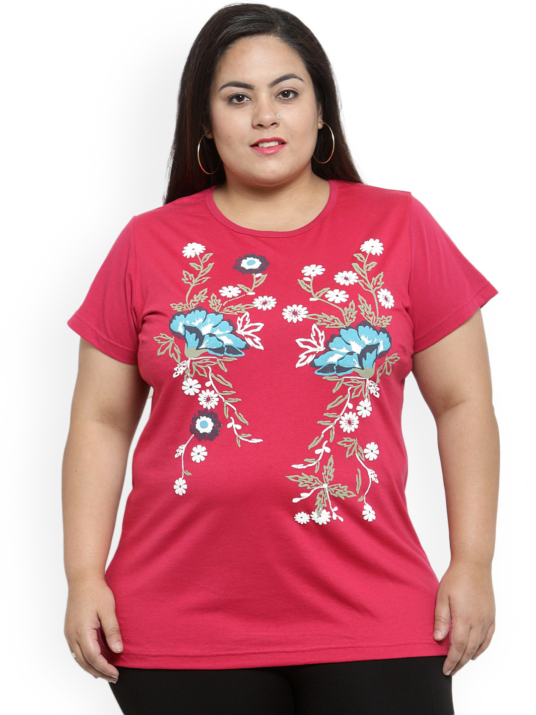 Buy PlusS Women Red Printed Round Neck T Shirt Tshirts for Women