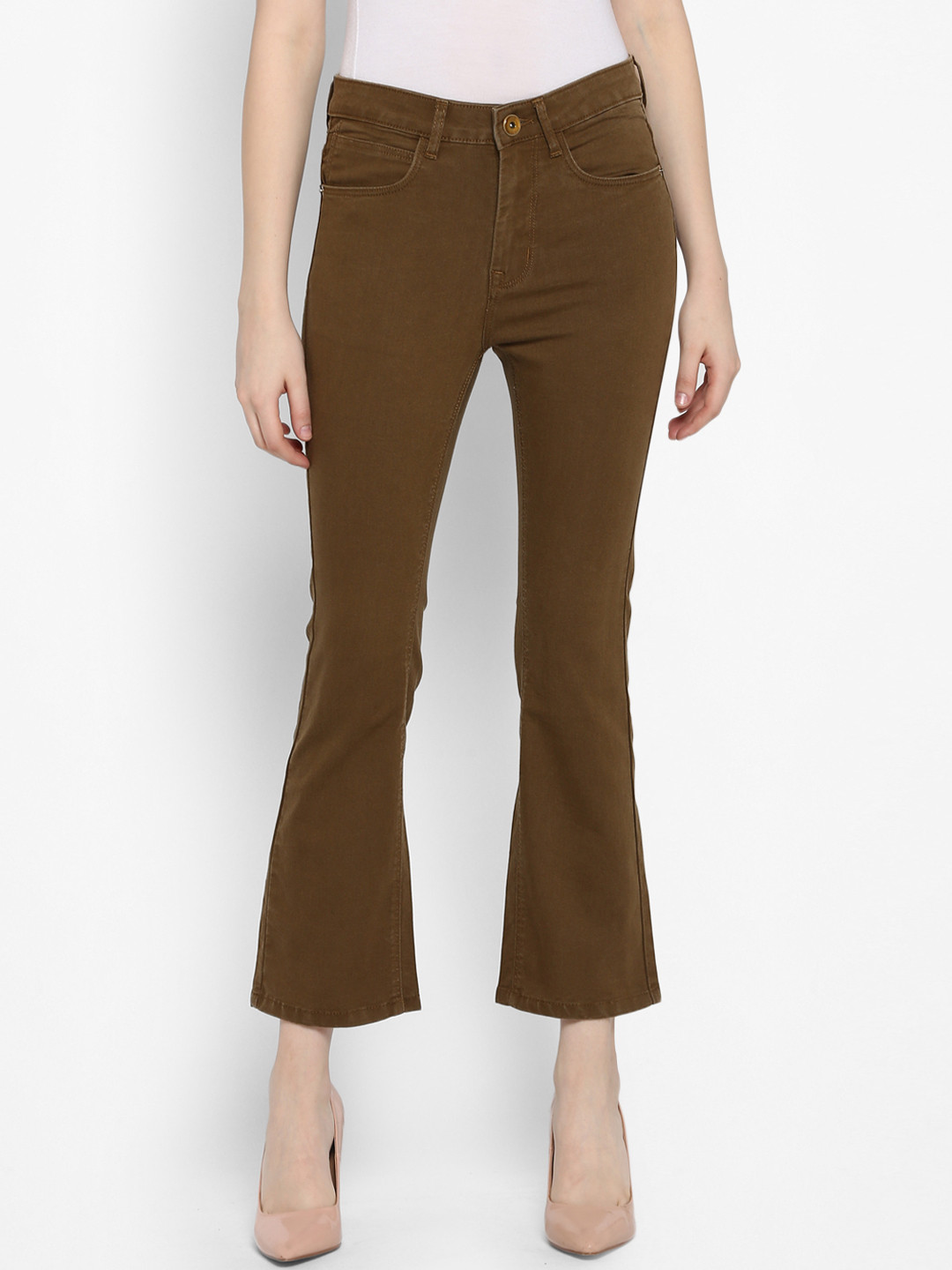 Buy FOSH Women Brown Bootcut Mid Rise Clean Look