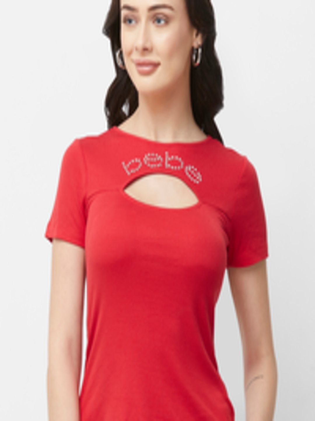Buy Bebe Women Red Solid Round Neck T Shirt - Tshirts for ...