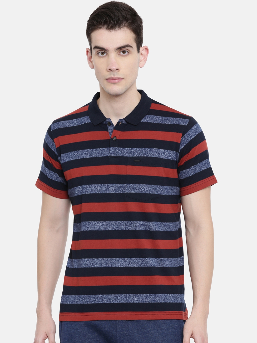 Buy Proline Men Navy Blue & Red Striped Comfort Fit Everfresh Polo ...