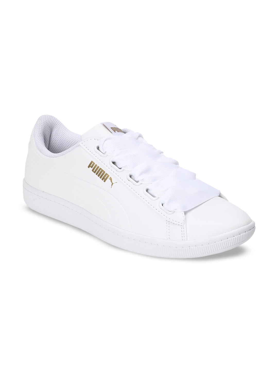 puma white sneakers with ribbon