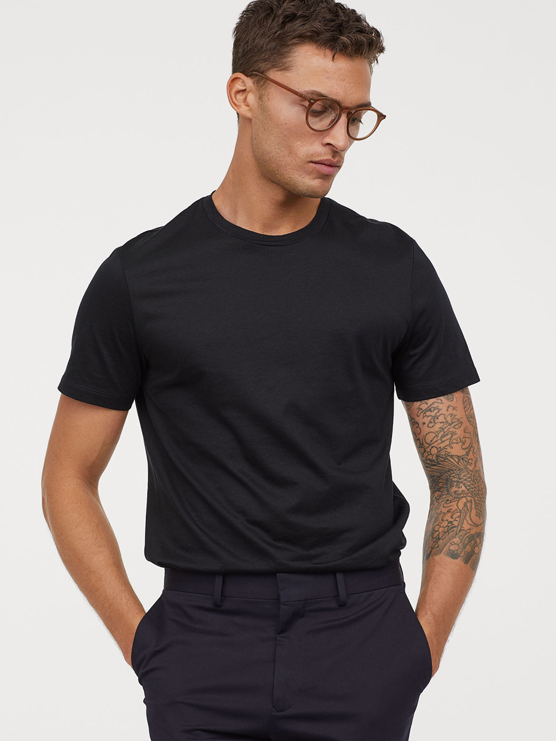 Buy H&M Men Black Solid 2 Pack Silk Blend T Shirts Tshirts for Men