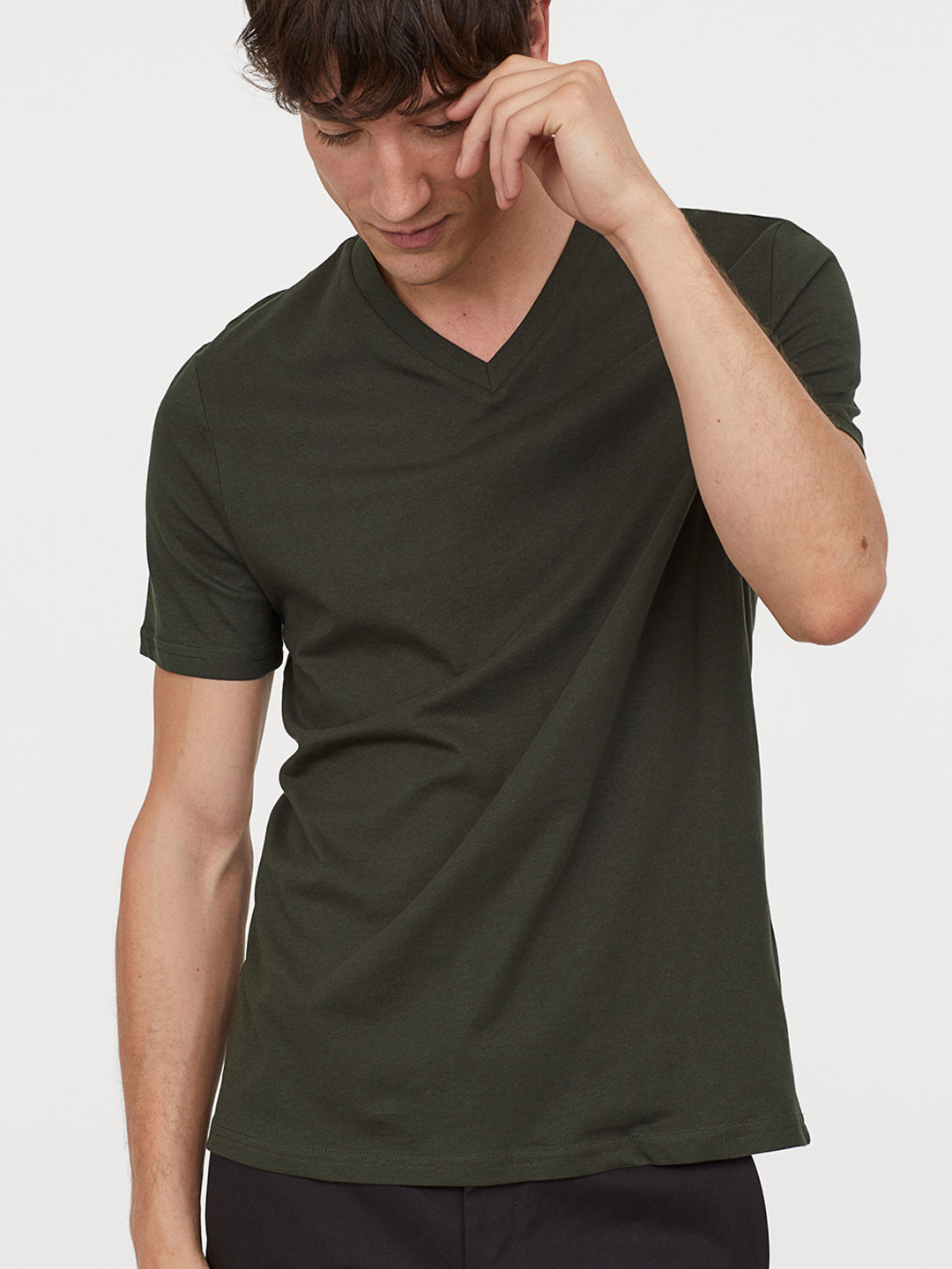 Buy HM Men Green Solid V Neck Pure Cotton T Shirt Regular Fit Tshirts for Men 10360729 Myntra